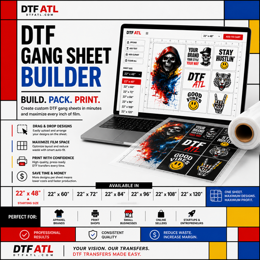 DTF ATL online gang sheet builder product for arranging multiple transfer designs