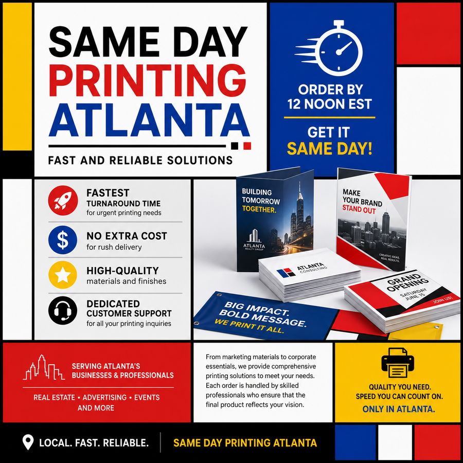 Free Same Day Rush Printing - Order Must Be Submitted Before 12 Noon EST