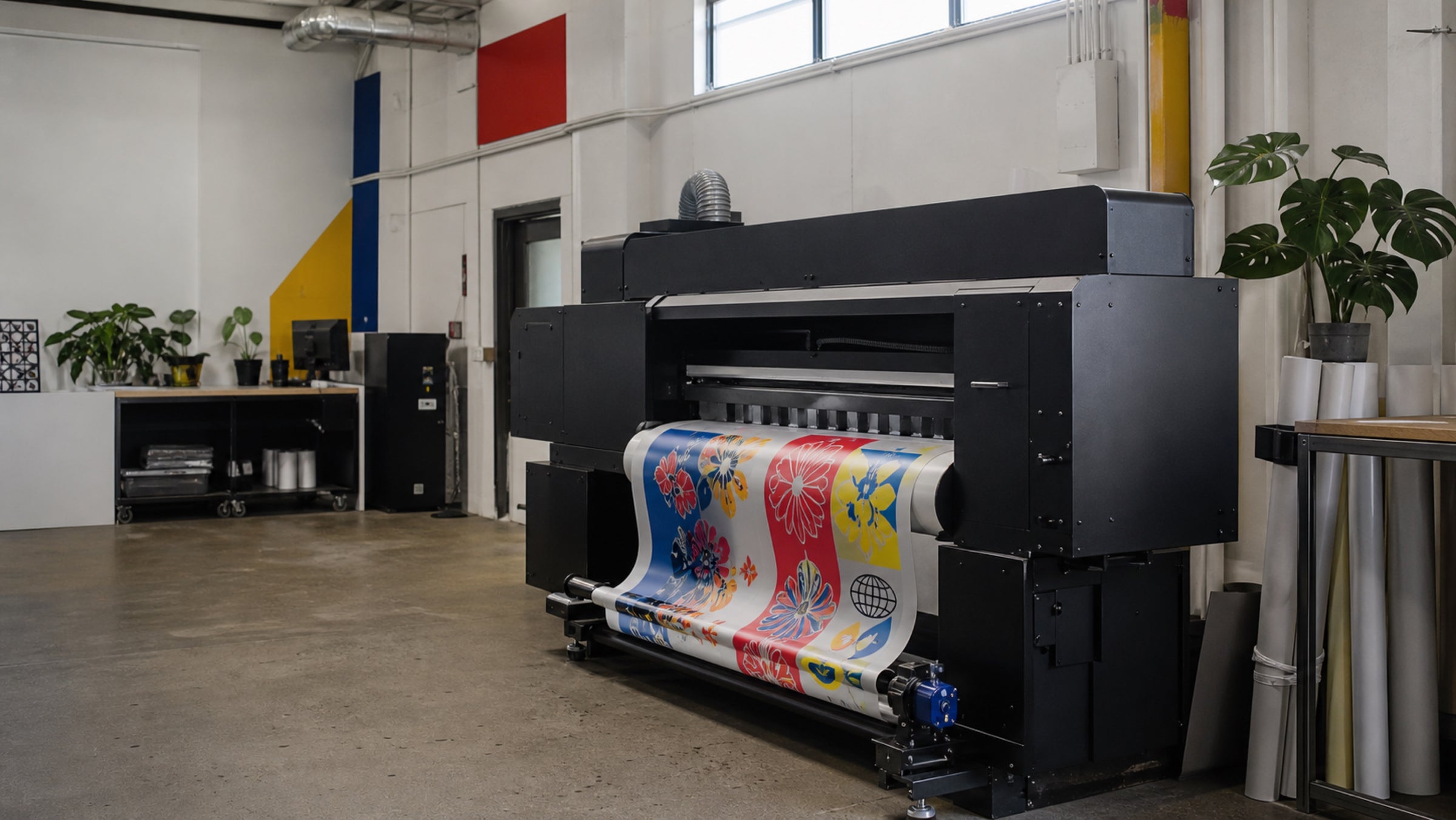 Commercial DTF printer operating inside a modern Atlanta print studio